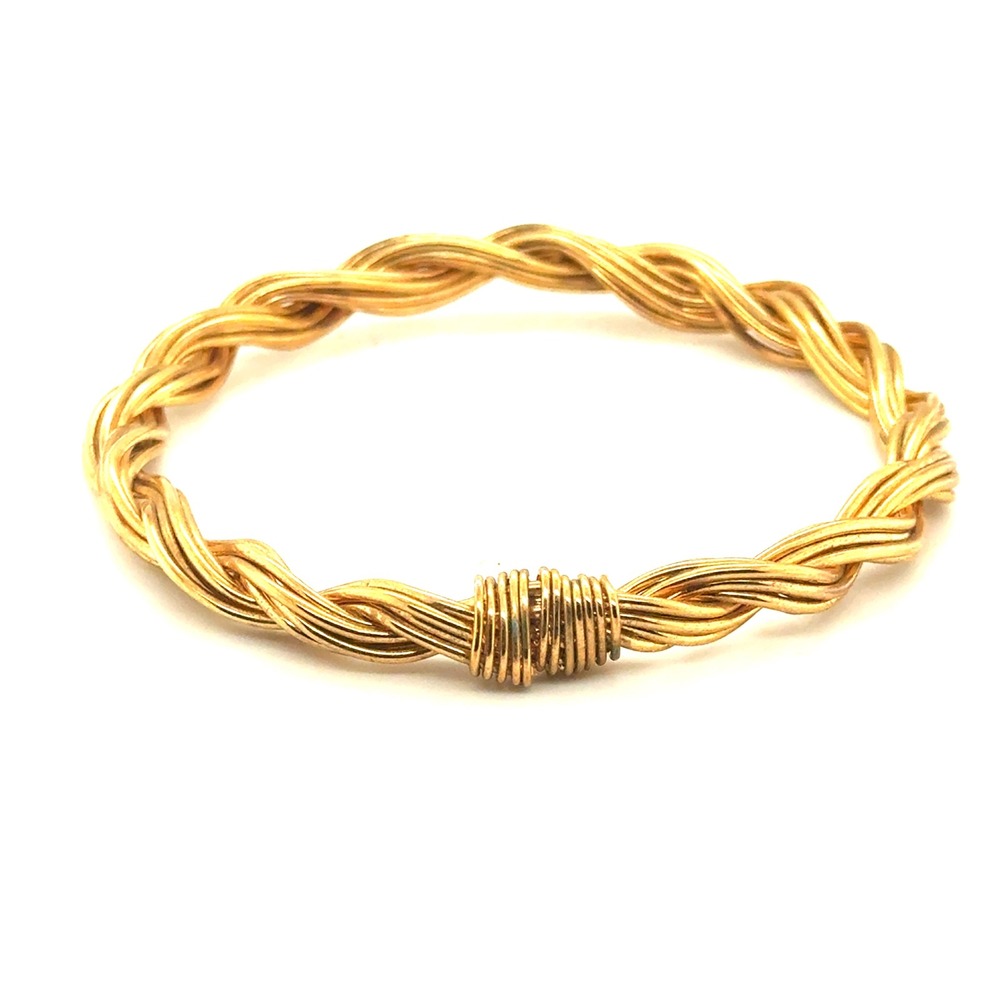 Gold Tone Twisted Wire Bangle Bracelet Braided 8 Inch Handcrafted Style